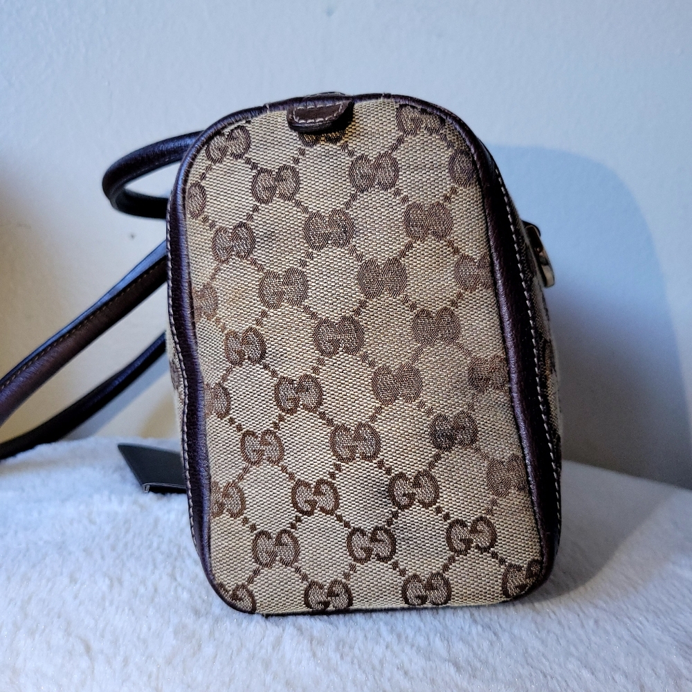 Gucci Beige Logo Canvas and Brown Leather Satchel - Picture 12 of 14